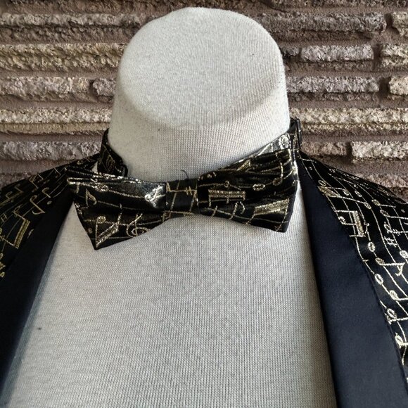 Southeastern Vintage Men's Formal Black Gold Musical Vest and Bow Tie Size Large - Picture 4 of 7